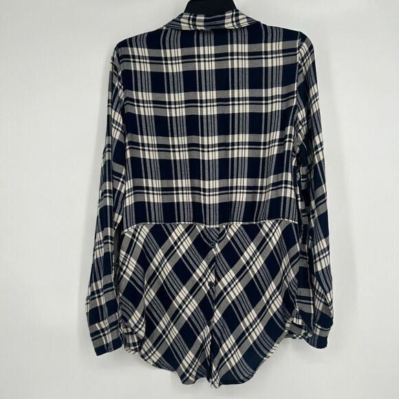 Lucky Brand Blue Bungalow Plaid Button Up Shirt Slouchy Tuxedo Back Size… - Picture 9 of 13